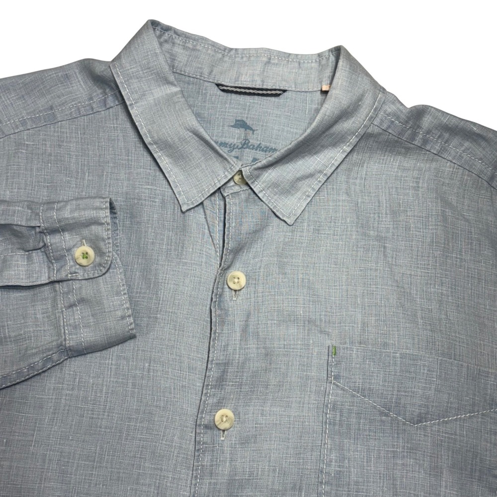 Tommy Bahama Relax Shirt Mens XL Light Blue 100% Linen Long Sleeve Button Front